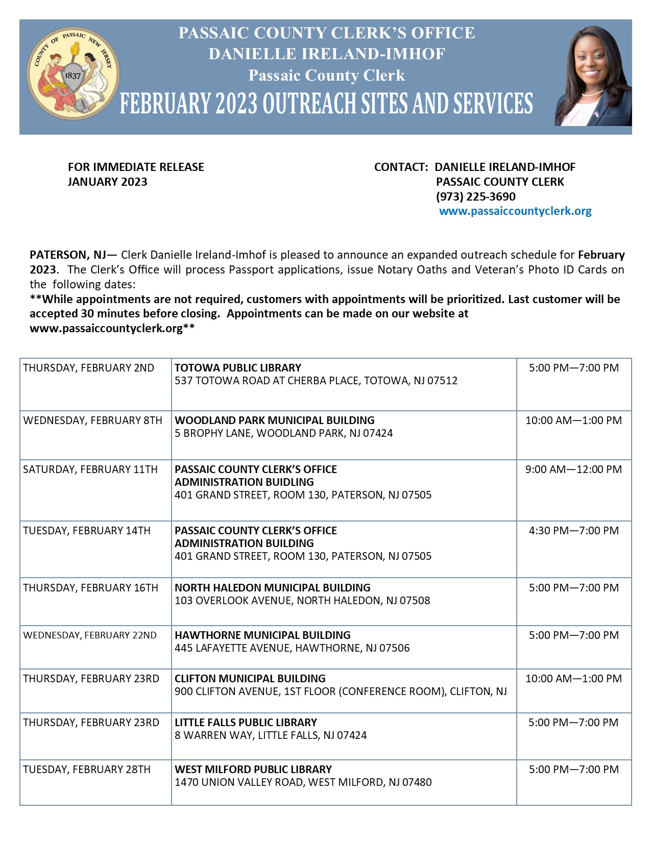 February 2023 Outreach Sites  Services Schedule